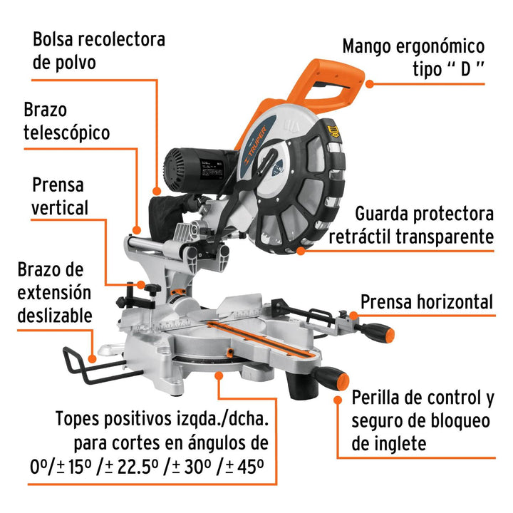 Sierra de inglete telescópica compuesta, 12' Truper - Mundo Tool 