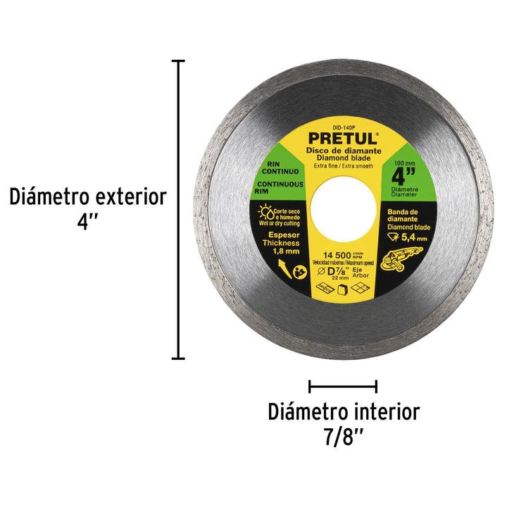 Disco De Diamante Rin Continuo Diámetro 4' Pretul - Mundo Tool 