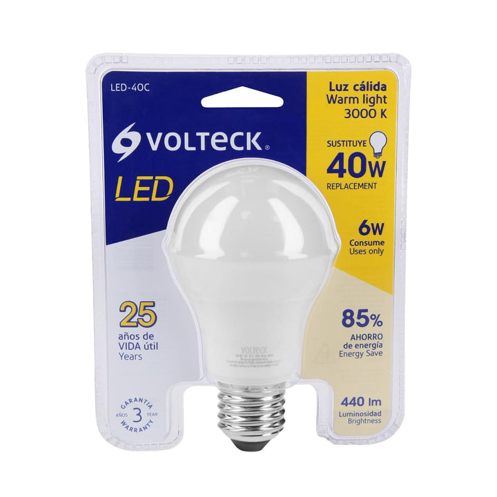 Lámpara de LED, A19, 6 W, luz cálida Volteck - Mundo Tool 