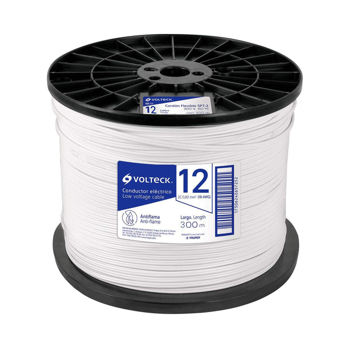 Cordón dúplex flexible SPT, 12 AWG, bobina 300 m Volteck - Mundo Tool 