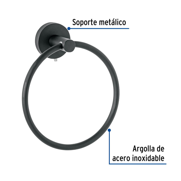 Toallero argolla metálico acabado negro, Foset Túbig - Mundo Tool 