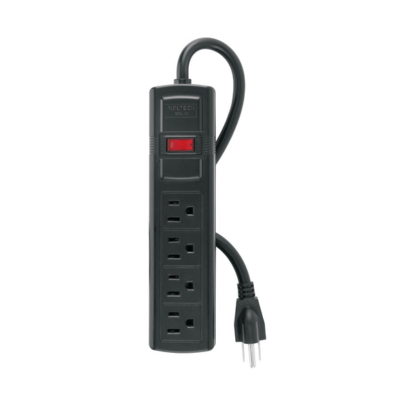 Multicontacto doméstico con 4 entradas, negro, VOLTECK - Mundo Tool 