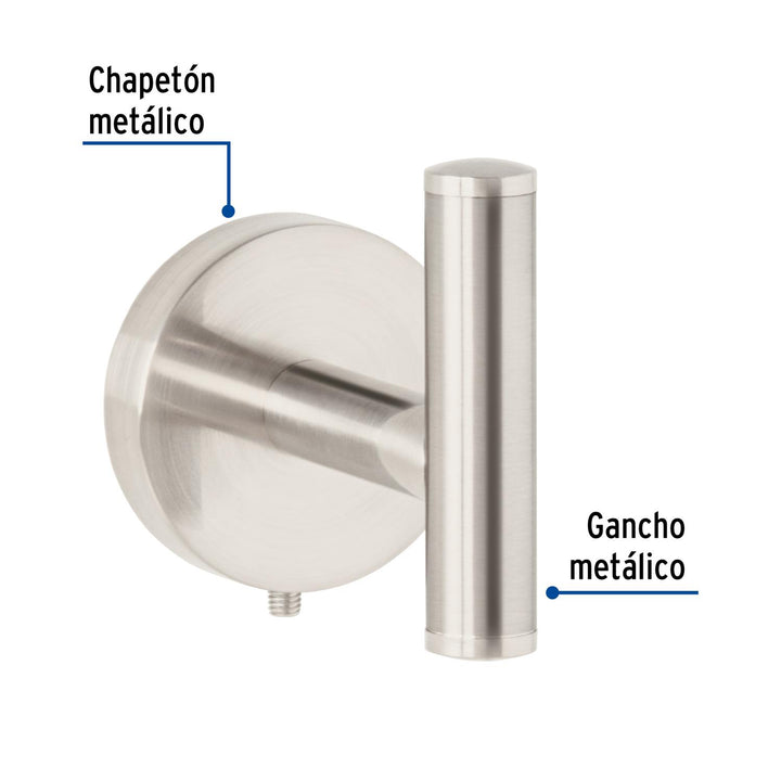 Gancho sencillo metálico acabado satín, Foset Túbig - Mundo Tool 