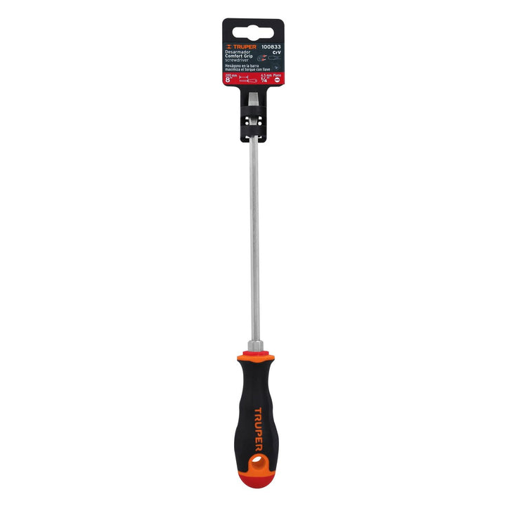 Desarmador plano 1/4" x 8" mango Comfort Grip, Truper - Mundo Tool 