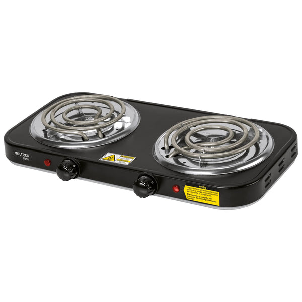 Volteck Basic PAEL-2CPN, Parrilla eléctrica 2 quemadores en espiral, negra - Mundo Tool 
