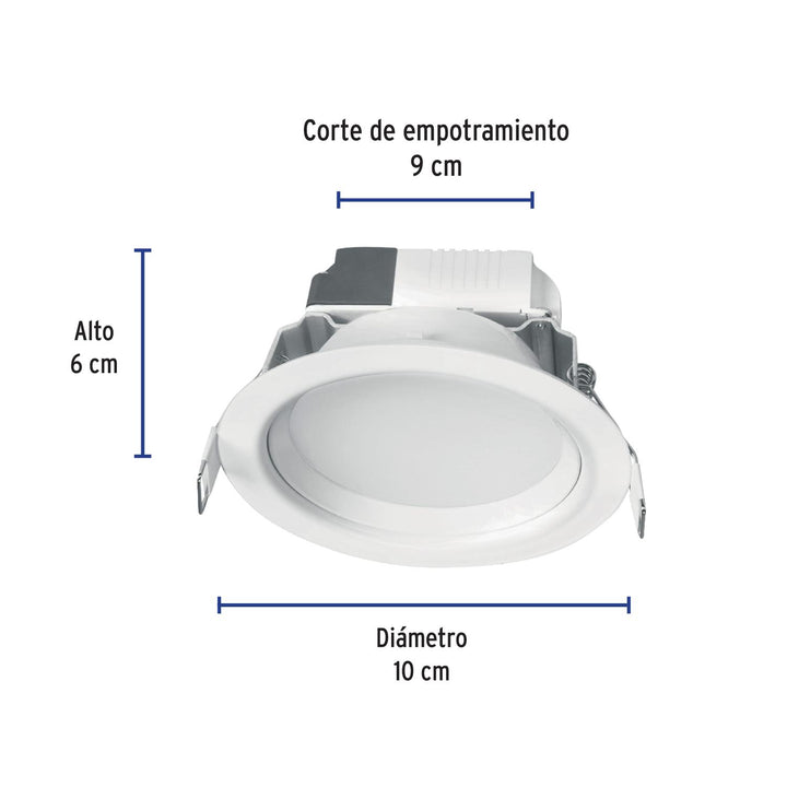 Luminario LED empotrado redondo de 5 W, luz cálida, Volteck - Mundo Tool 