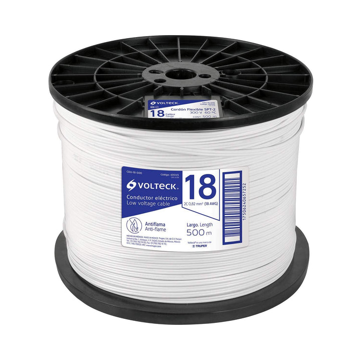 Cordón dúplex flexible SPT, 18 AWG, bobina 500 m Volteck - Mundo Tool 
