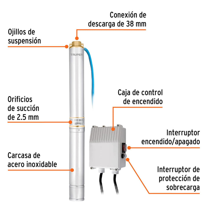 Bomba sumergible para pozo profundo, 2 HP, agua limpia - Mundo Tool 