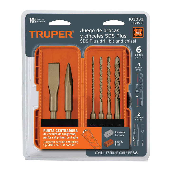 Juego de 6 brocas y cinceles SDS plus en estuche, Truper - Mundo Tool 