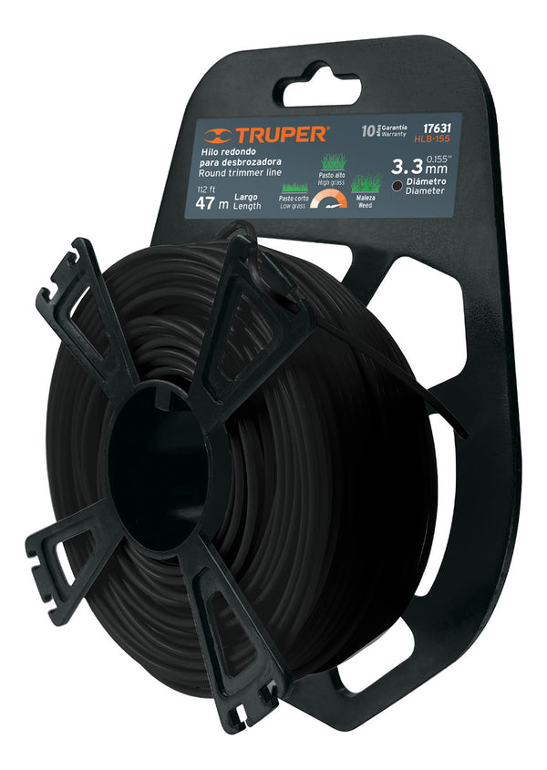 Rollo De Hilo Para Desbrozadora, 3.3 Mm X 34 M, Truper Color Negro 17631 - Mundo Tool 
