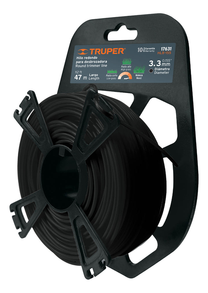 Rollo De Hilo Para Desbrozadora, 3.3 Mm X 34 M, Truper Color Negro 17631 - Mundo Tool 