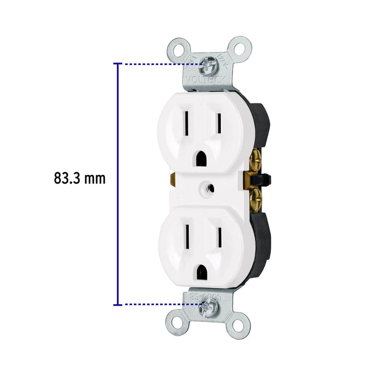 Contacto dúplex, 2 polos 3 hilos, Standard, blanco, Volteck - Mundo Tool 