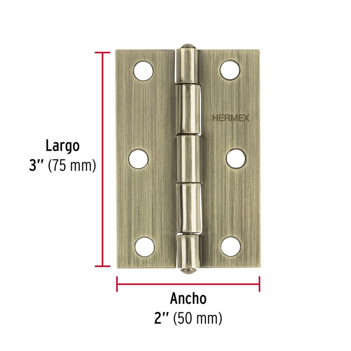 Bisagra rectangular 3' latón antiguo, Hermex. 20 piezas - Mundo Tool 