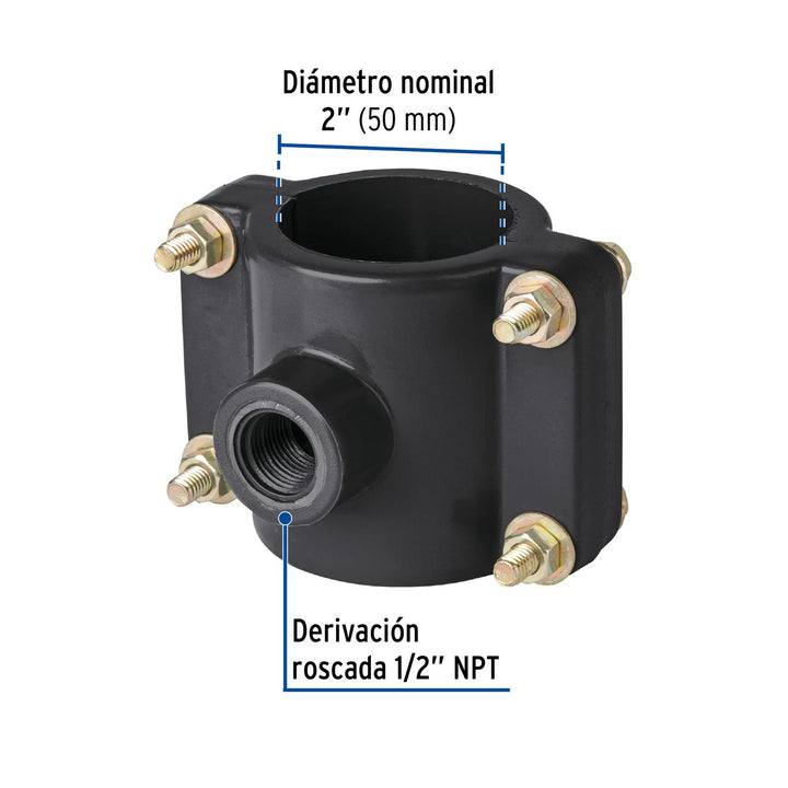 Abrazadera para toma domiciliaria PP 2' x 1/2', Foset - Mundo Tool 