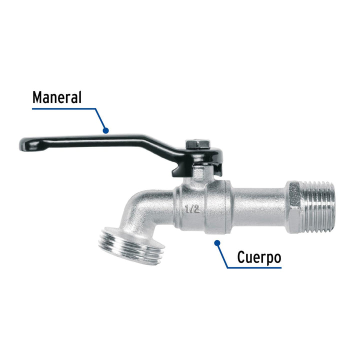 Llave de esfera de zinc 1/2", 110 g, s/adaptador, Basic - Mundo Tool 