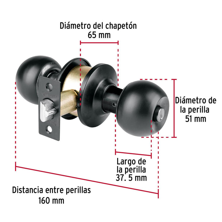 Cerradura tipo esfera, cilíndrico, recámara, negro, Basic - Mundo Tool 