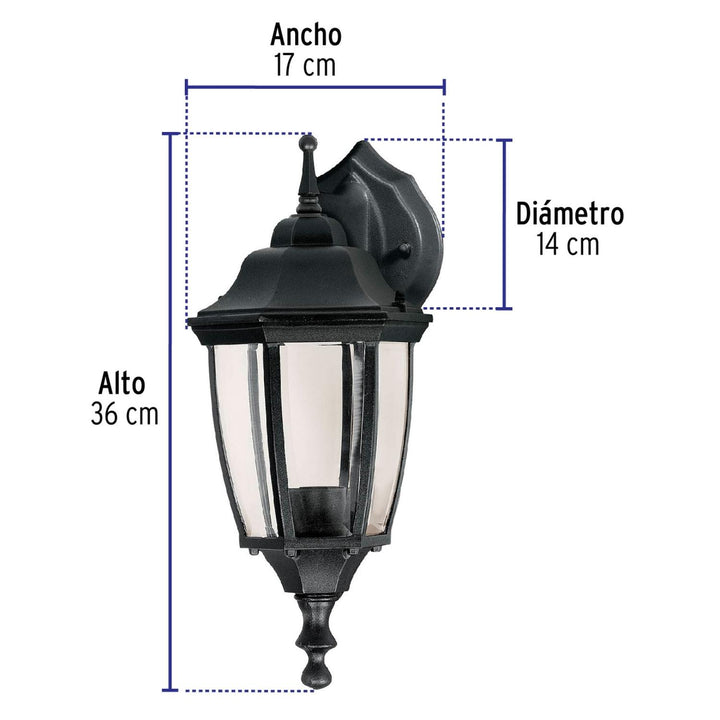 Arbotante tipo farol tradicional suspendido p/exterior negro - Mundo Tool 