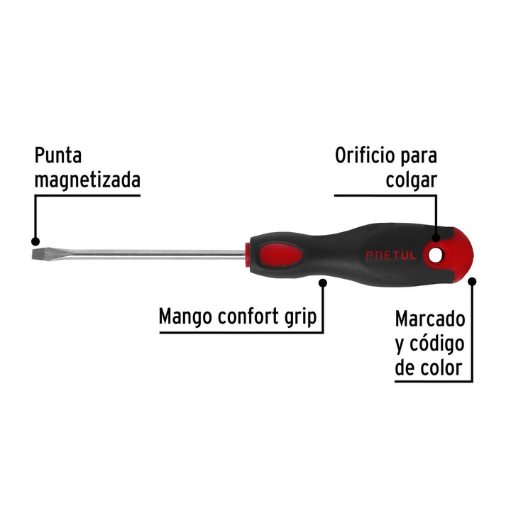 Desarmador plano 3/16x4" mgo Comfort Grip Pretul - Mundo Tool 