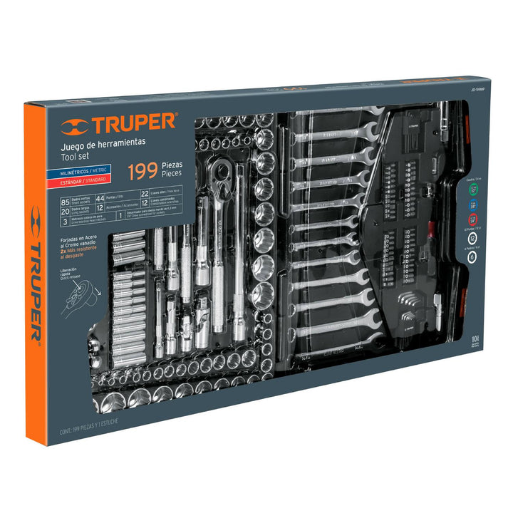 Juego De Dados Cuadro 1/4 3/8 Y 1/2' 199pzs S Truper - Mundo Tool 