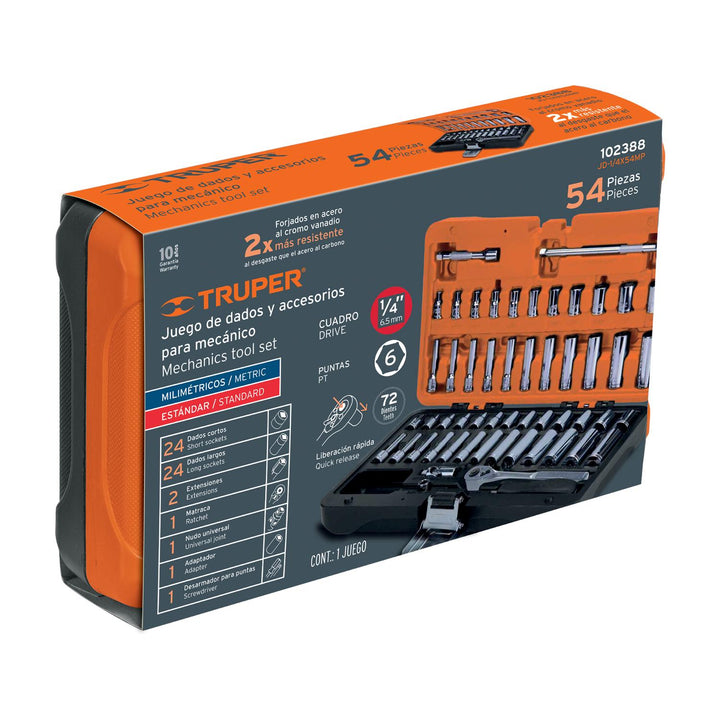 Juego de 54 herramientas cuadro 1/4" std y mm para mecánico - Mundo Tool 