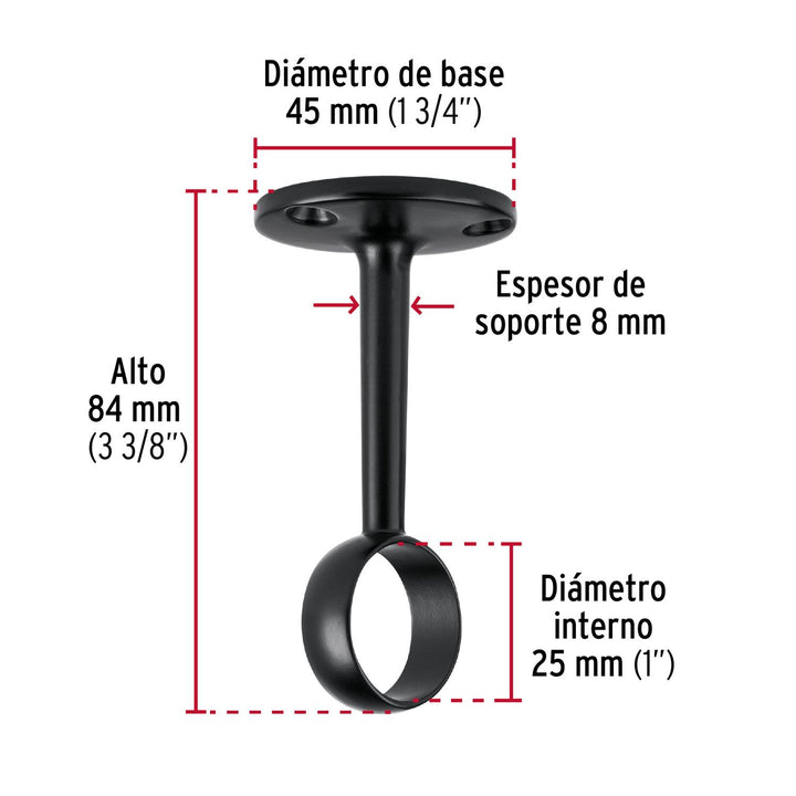 Soporte negro para tubo redondo de closet, Hermex - Mundo Tool 