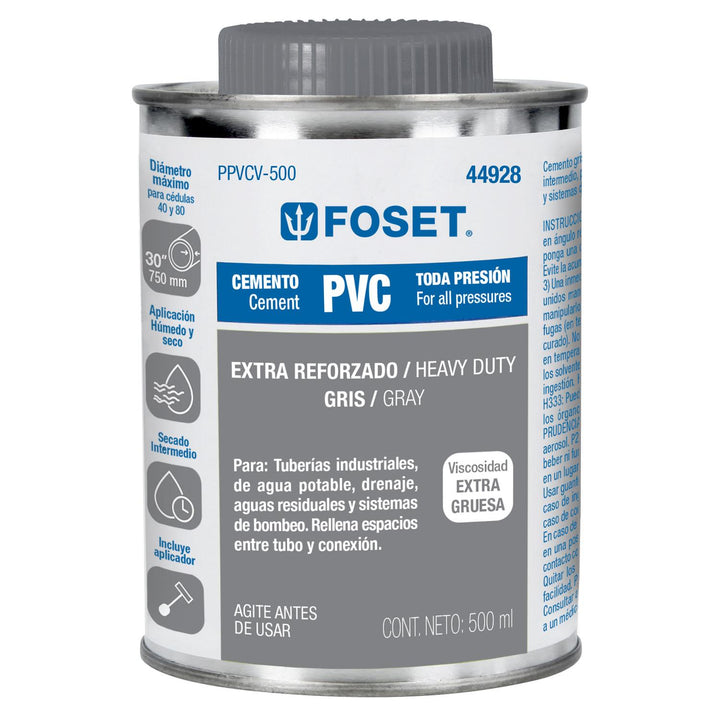 Cemento para PVC en bote de 500 ml, alta viscosidad, Foset - Mundo Tool 