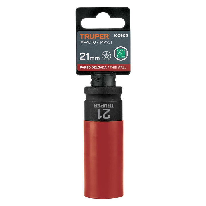 Dado largo impacto prot. plást. 21 mm, 6 puntas, cuadro 1/2" - Mundo Tool 