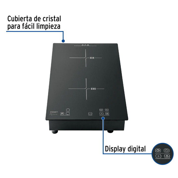 Parrilla inducción empotrable 30cm, 2 quem, vidrio, Riviera - Mundo Tool 