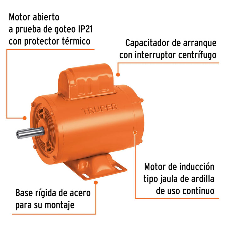 Motor eléctrico monofásico de 1/2 HP, alta velocidad, Truper - Mundo Tool 