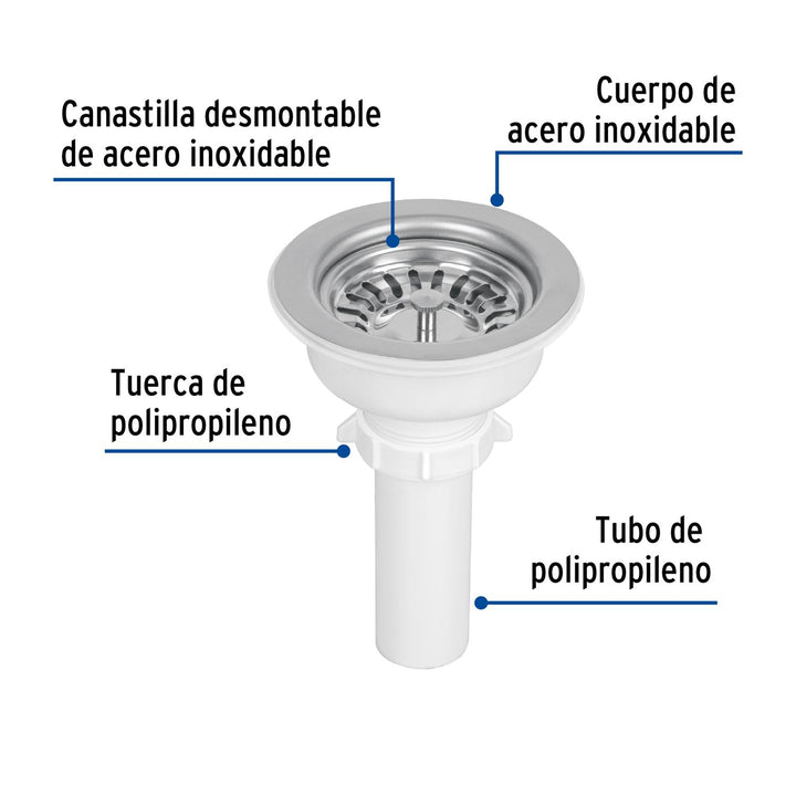 Contracanasta 3-1/2' inox, instalafácil, tubo plástico,Foset - Mundo Tool 