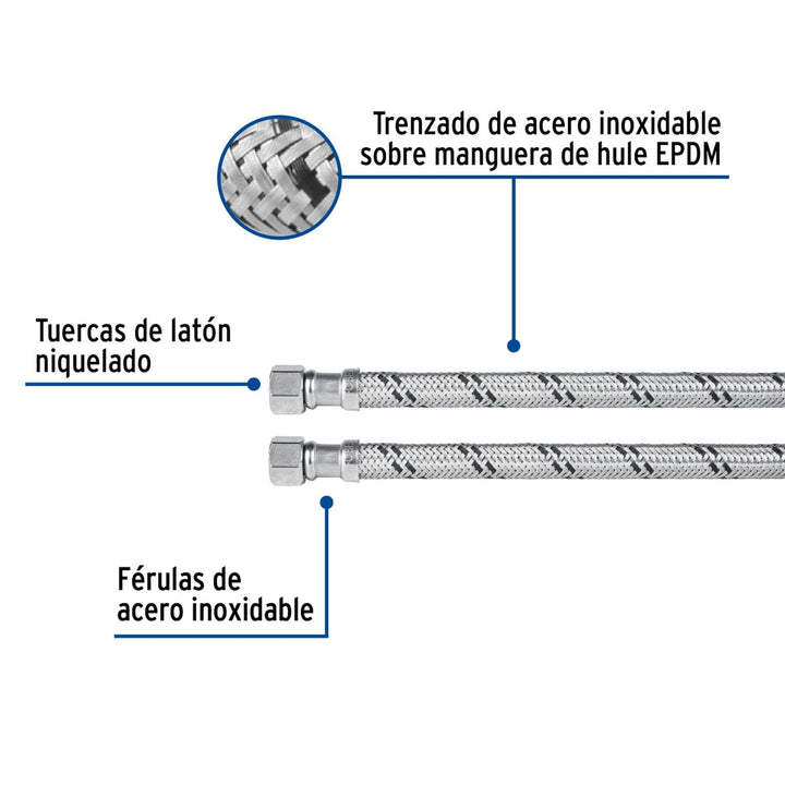 Manguera para lavabo 40 cm Acero Inoxidable Foset - Mundo Tool 