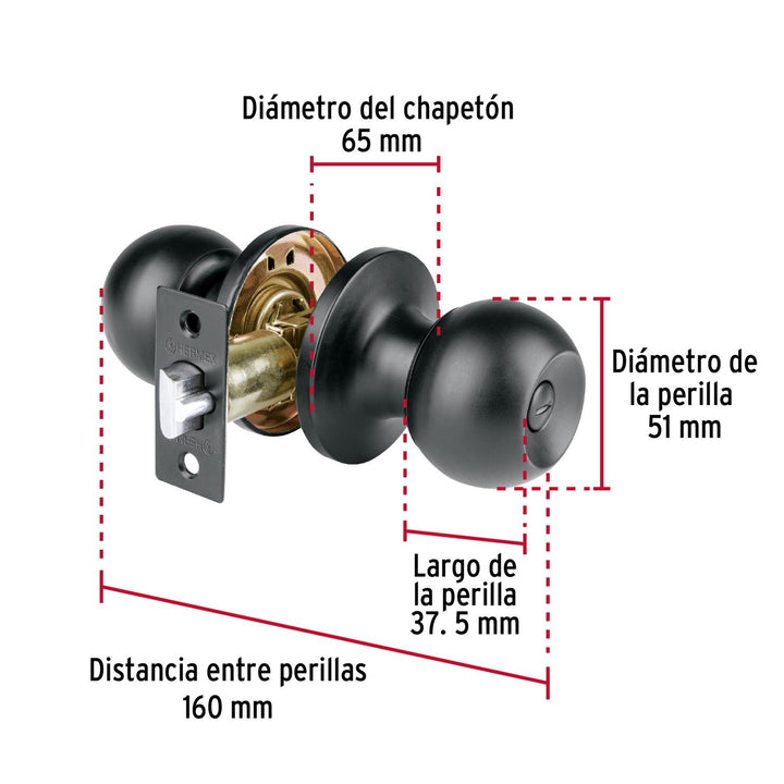 Cerradura tipo esfera, cilíndrico, entrada, negro, Basic - Mundo Tool 