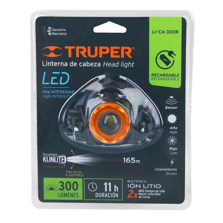 Linterna de minero 1 LED 300 lm recargable, Truper - Mundo Tool 