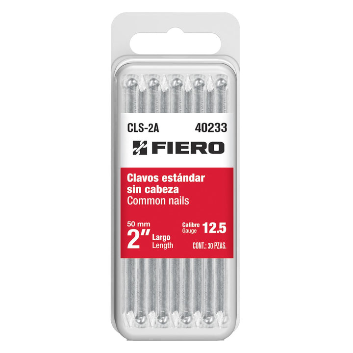 Blíster con 30 clavos estándar 2" sin cabeza, Fiero - Mundo Tool 