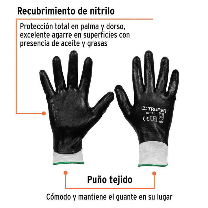 Guantes De Poliester Recubrimiento De Nitrilo Grandes - Mundo Tool 