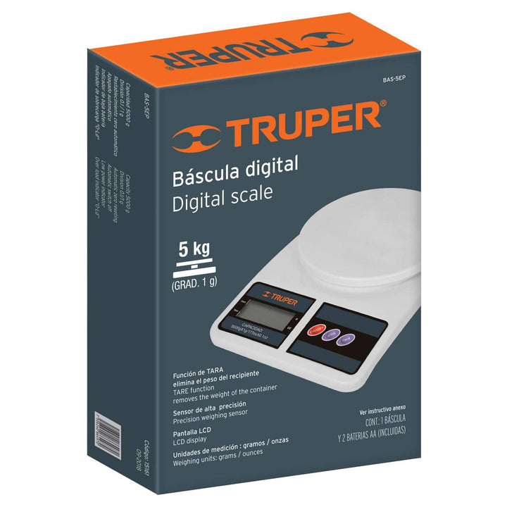 Báscula Digital Base Plástica Para Cocina 5kg Truper - Mundo Tool 