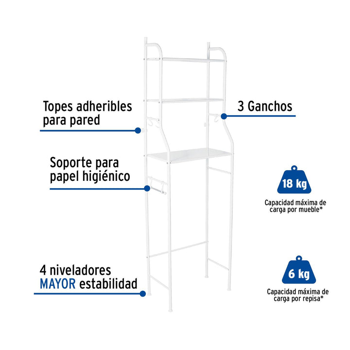 Mueble organizador blanco para baño con 3 repisas, Foset - Mundo Tool 