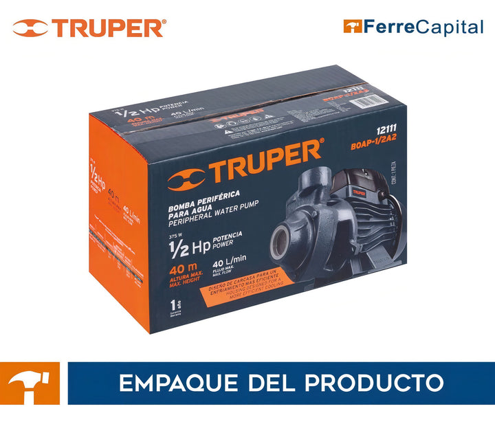 Bomba Eléctrica Periférica Para Agua 1/2 Hp Truper 12111 Color Negro Frecuencia 60 Hz - Mundo Tool 
