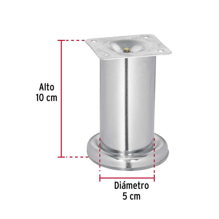 Pata para sofa y mueble, cromo, 100 mm altura, Hermex - Mundo Tool 