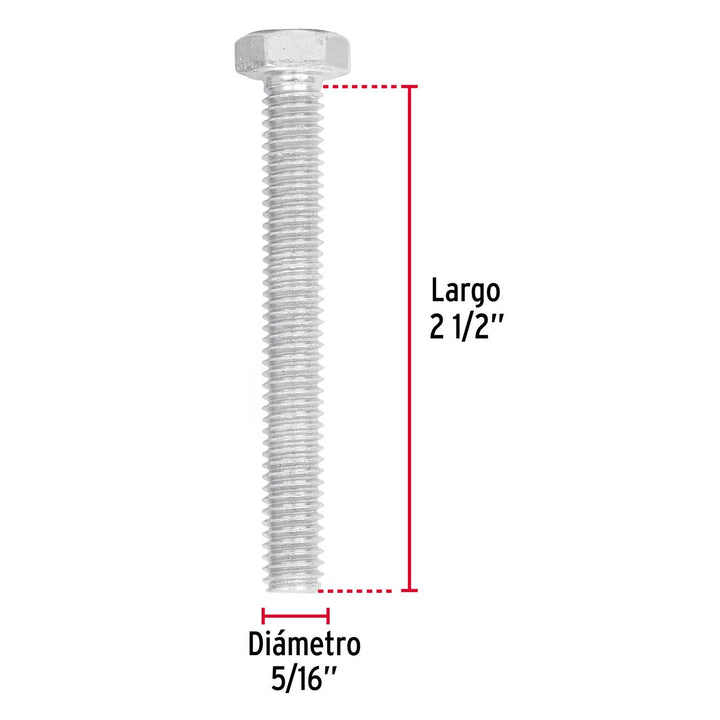 Tornillo Acero Galvanizado 5/16x2 1/2'60 Pzas Fiero - Mundo Tool 