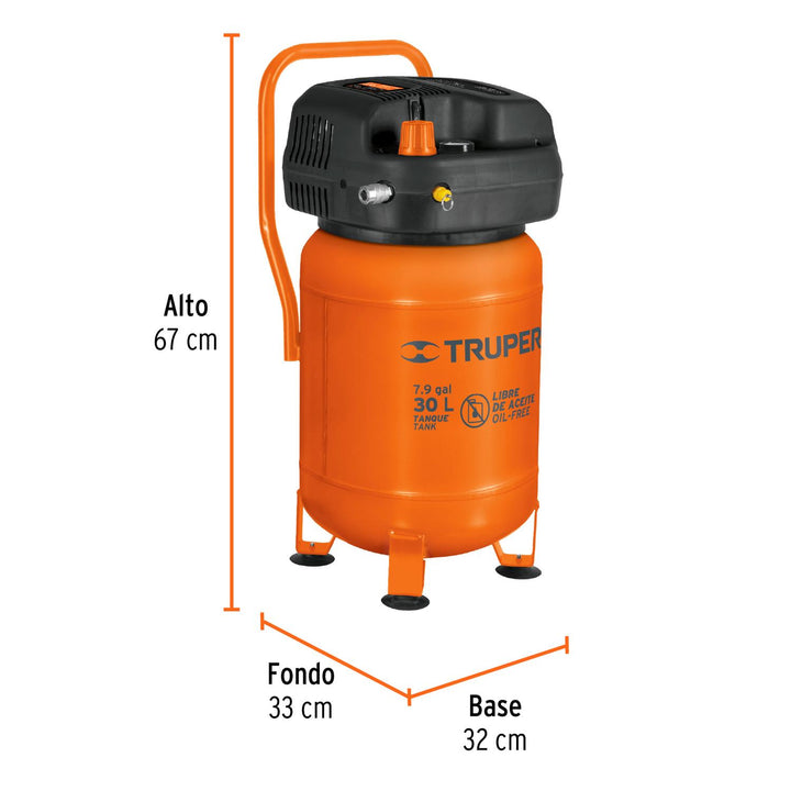 Compresor libre de aceite compacto 30L, 3HP 127V Truper - Mundo Tool 