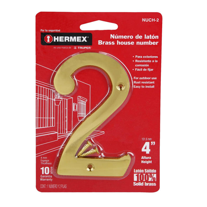 Número 2 de latón sólido 4", Hermex - Mundo Tool 