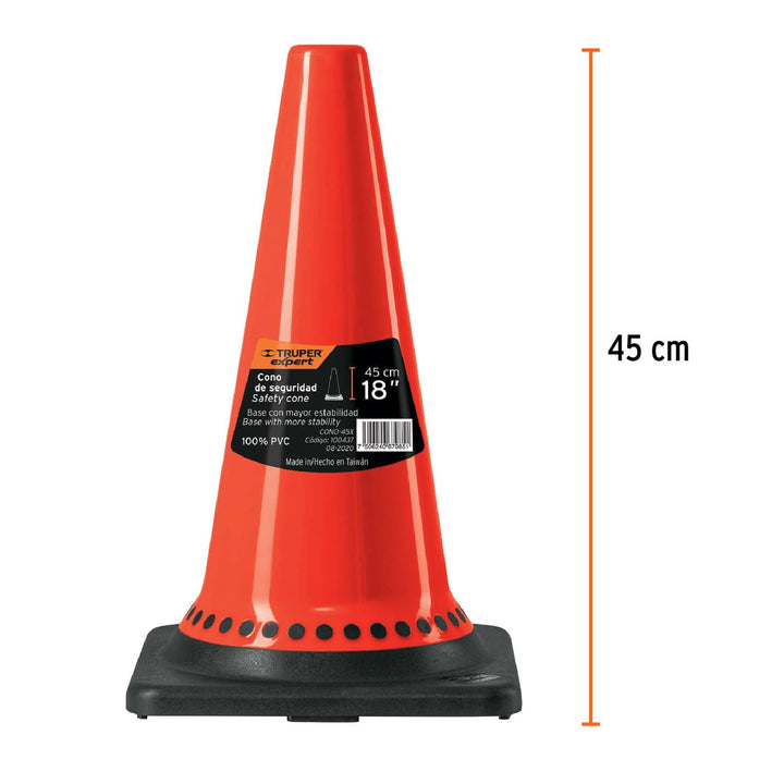 Cono de precaución de 45 cm de PVC, uso rudo, Expert - Mundo Tool 