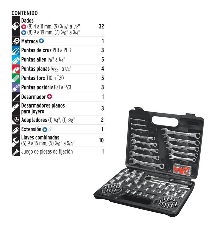 Juego de 71 herramientas 1/4" y 3/8" para mecánico, Pretul - Mundo Tool 