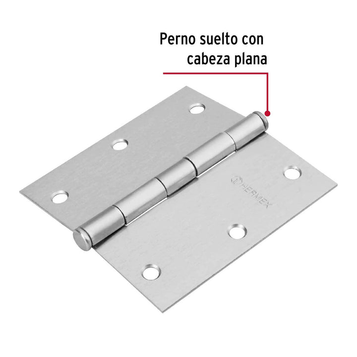 Bisagra cuadrada 3-1/2', acero cromo mate,plana,Hermex Basic Hermex - Mundo Tool 