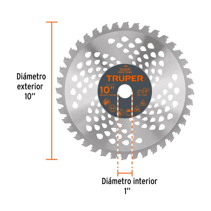 Disco sierra 10' p/desbrozadora, 40 dientes, Truper - Mundo Tool 