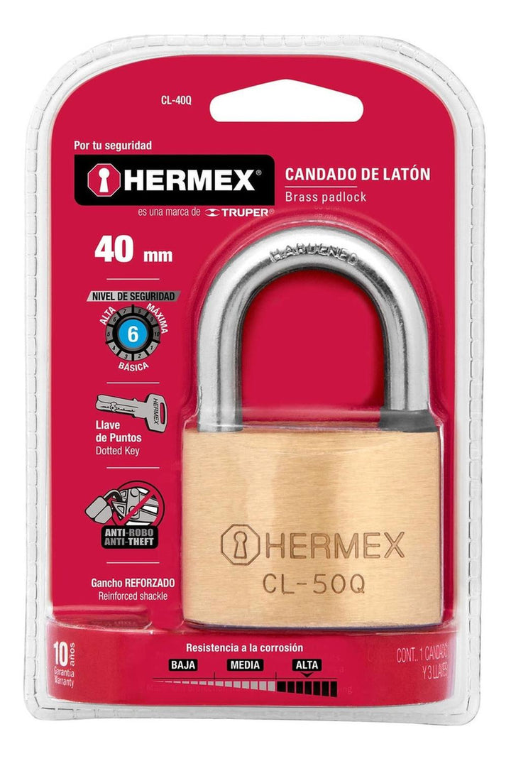 Candado Latón 50mm Llave De Puntos Hermex - Mundo Tool 