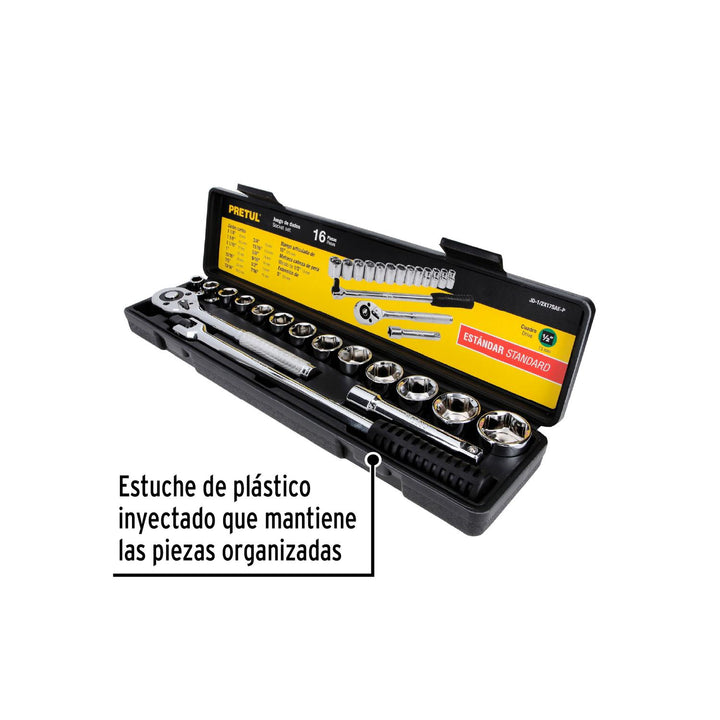 Juego de 16 herramientas 1/2" std para mecánico, Pretul - Mundo Tool 