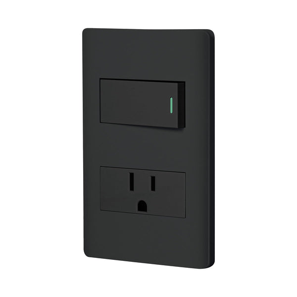 Volteck PA-APCO1-LN, Placa armada negra 1 interruptor sencillo 1 contacto 2 polos + tierra línea Lisboa - Mundo Tool 
