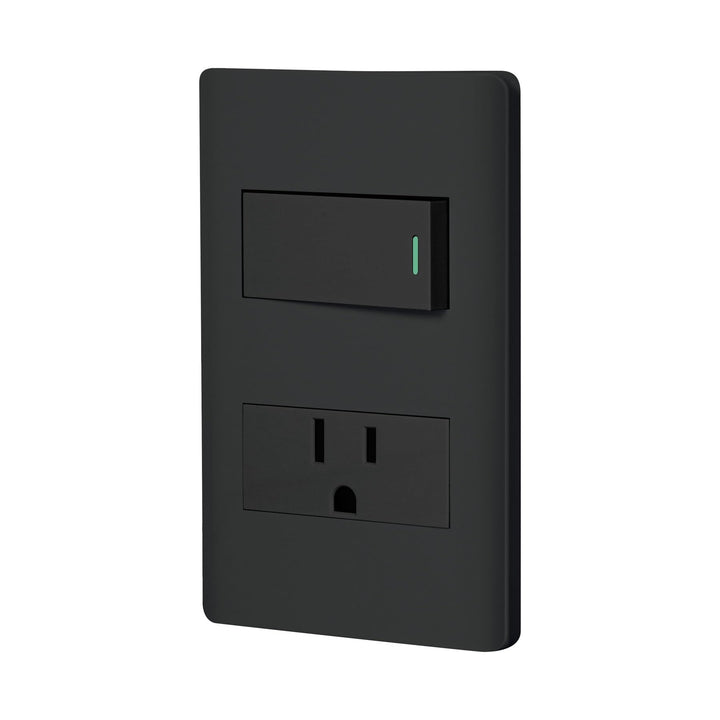 Volteck PA-APCO1-LN, Placa armada negra 1 interruptor sencillo 1 contacto 2 polos + tierra línea Lisboa - Mundo Tool 